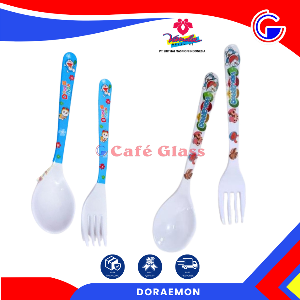 Sendok Garpu Makan Melamin - Sendok Set Anak Motif Doraemon Hello Kitty Vanda Melamin