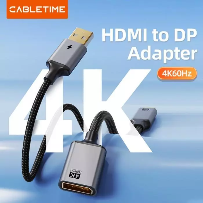 CABLETIME Converter HDMI Male to Displayport Female 4K60Hz with USB Power Delivery