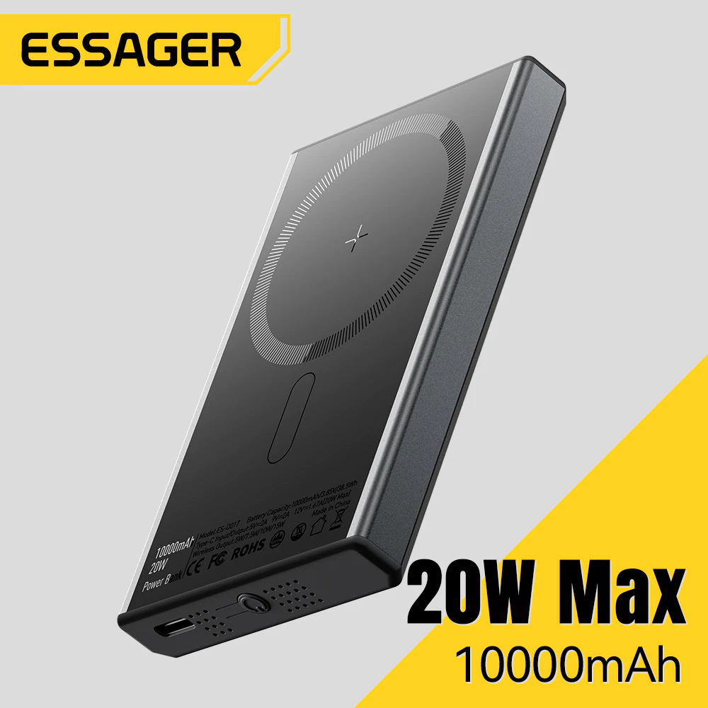 Essager 15W/20W Magnetic Wireless Charging Power Bank 10000Mah Type C Adapter Pengisi Daya Cepat