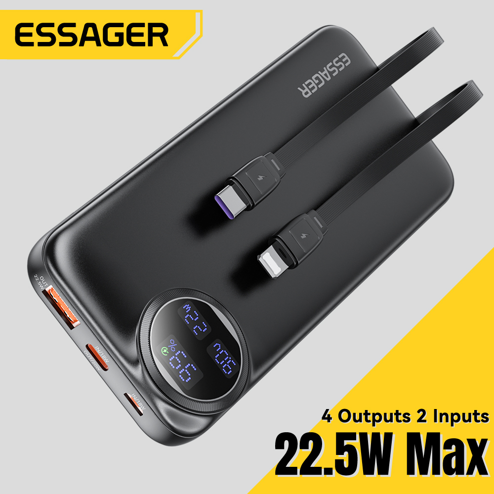 Essager 22.5W Power Bank 20000Mah Adaptor Pengisian Cepat 10000Mah dengan Kabel Data Adaptor Tipe C
