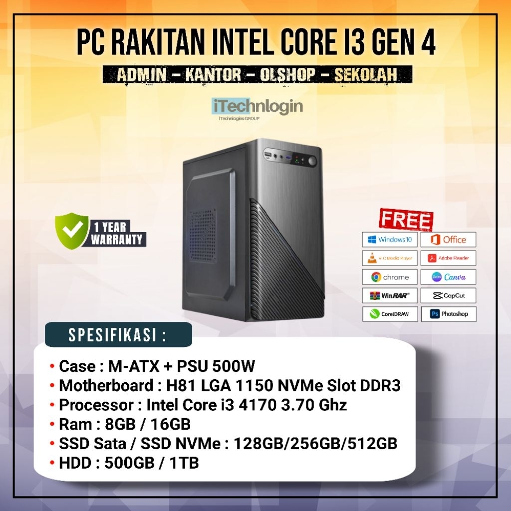 Jual PAKET CPU / PC RAKITAN INTEL Core i3 4170 PC Kantor / Kasir ...