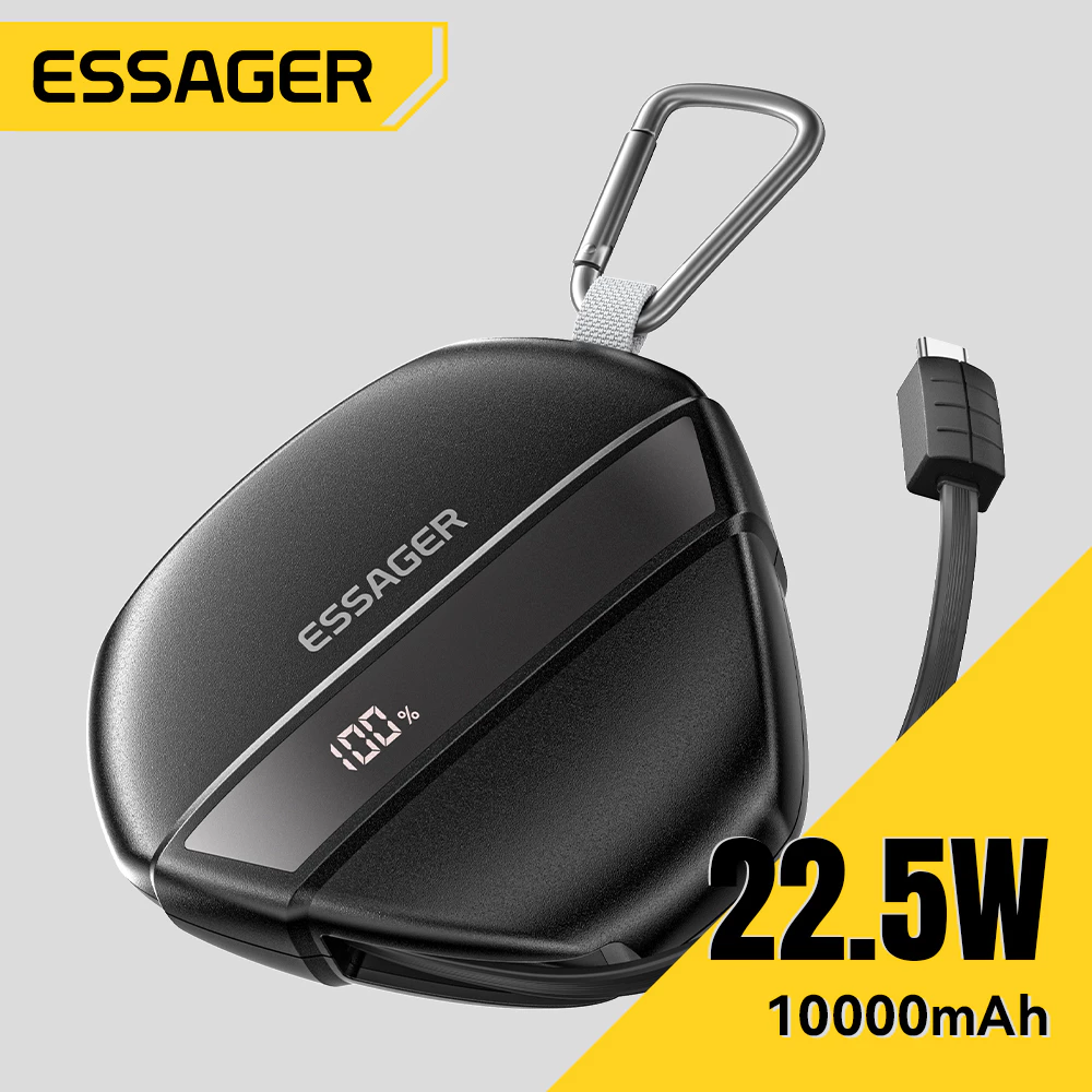 Essager Kabel Tipe C Pengisian Cepat Power Bank Luar Ruangan 10000Mah Baterai Tampilan Karabiner