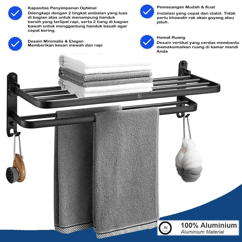 Jual Rak Handuk Minimalis Hitam 2 Baris Gantungan Multifungsi Murah ...