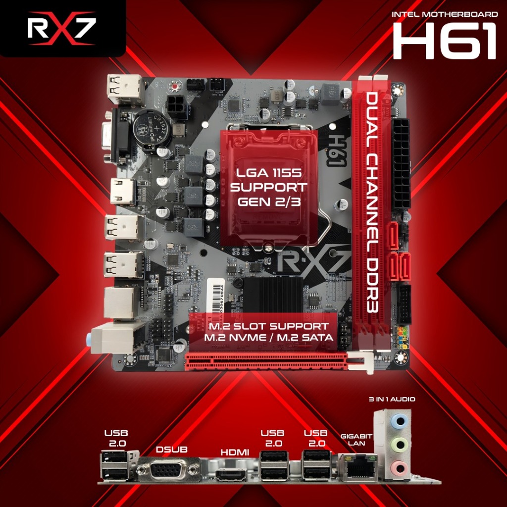 MOTHERBOARD RX7 H61 LGA 1155 DDR3 H61 MAINBOARD SUPPORT NVME
