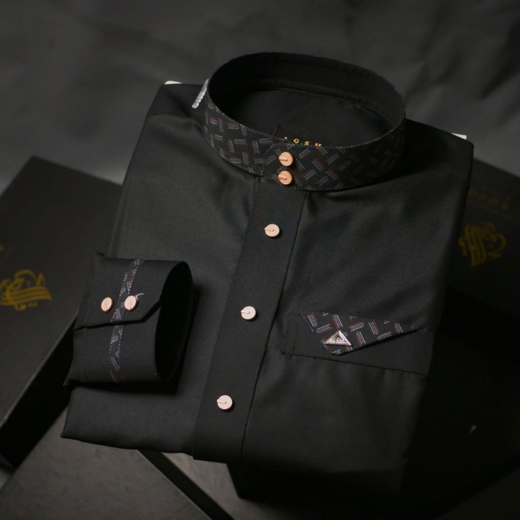 Jual Promo Jubah Pria Hitam kombinasi manset jubah alaqso katun premium ...