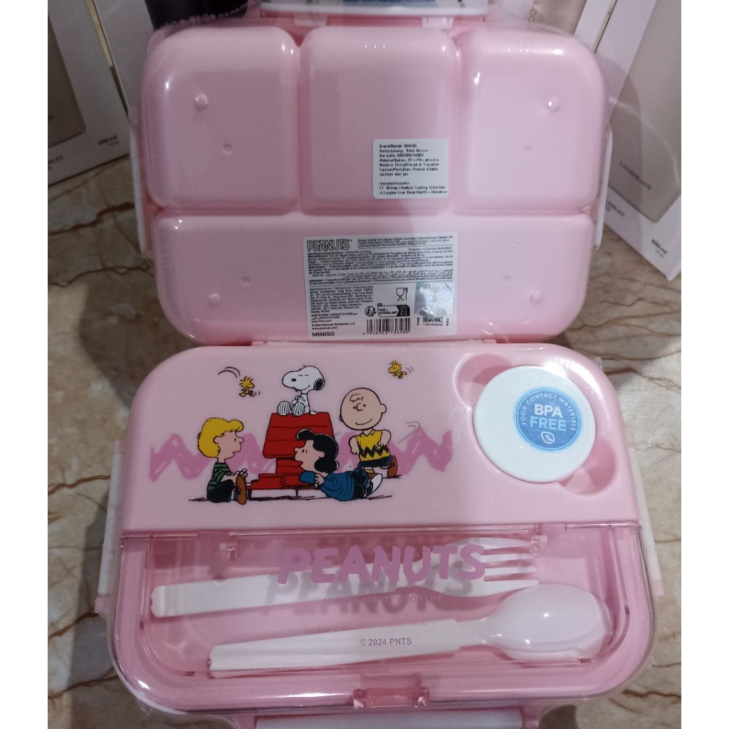 Jual Miniso x Snoopy Kotak Makan / Lunch Box Original (4 Sekat + Alat ...