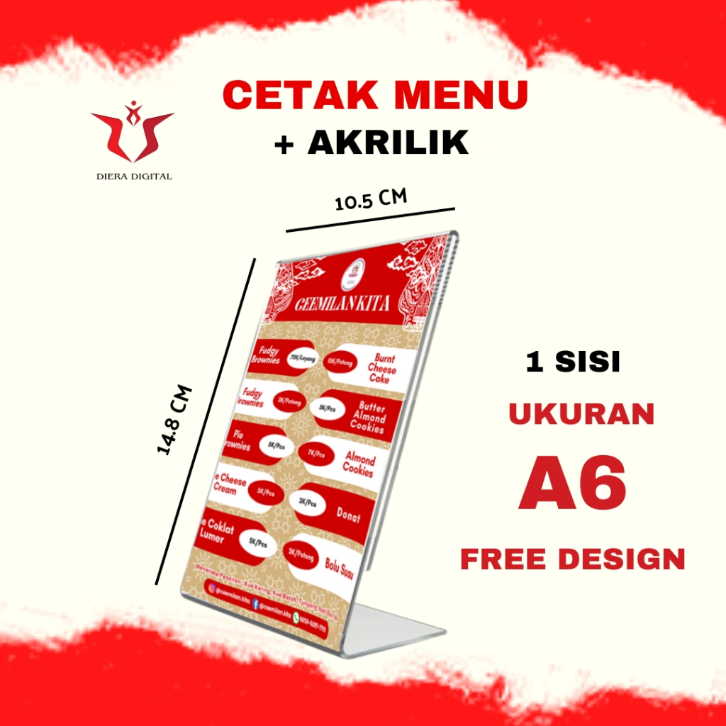 Jual CETAK MENU MAKANAN MINUMAN + Akrilik A6 Type L ( bisa request ...