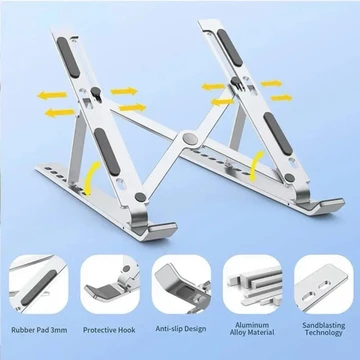 Laptop Stand Holder Portable Lipat Full Alumunium 6 Ketinggian Dudukan Pendingin Laptop Ringan