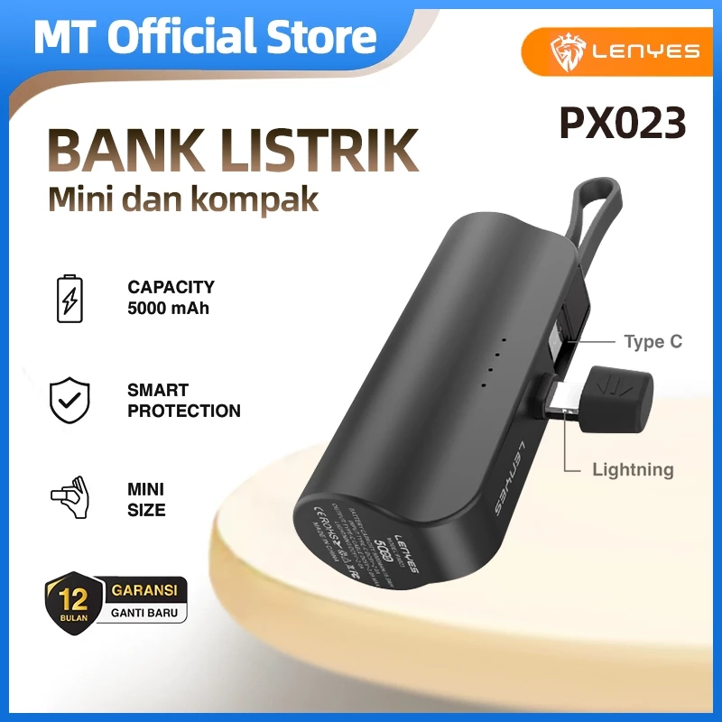 LENYES PX023 5000mAh Mini Powerbank 2 Conector Options With Stand Of Power Bank Lightning/Type C