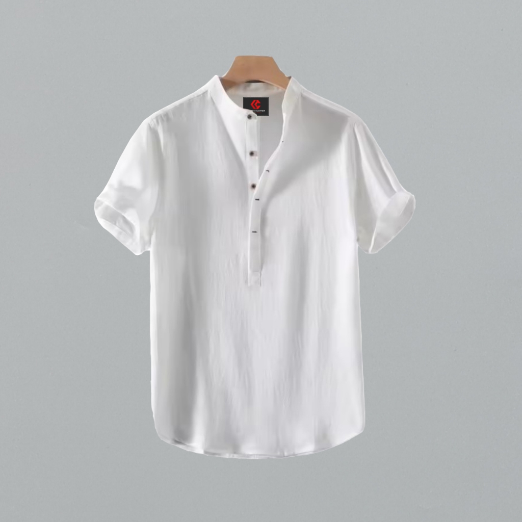Baju Koko Pria Lengan Pendek HAMID Warna Putih Polos Bahan Adem dan Tebal Muslim Pria Dewasa