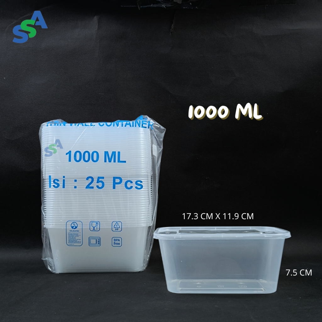 Jual THINWALL DM RECTANGLE 1000 ML ISI 25 PCS / FOOD CONTAINER PERSEGI ...