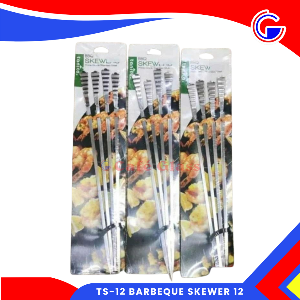 Tusuk Sate Besi Stainless 4Pcs / Tusukan Bbq Tanica Ts-12 Skewer/ Tusukan Daging Kebab Panjang