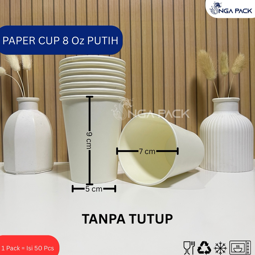 Jual Paper Cup / Gelas kertas 8 Oz putih untuk kopi,teh, dll isi 50 pcs ...