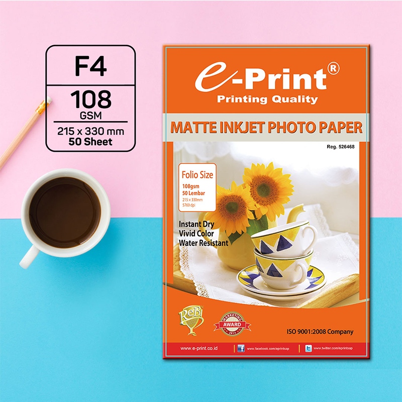 Jual e-Print Kertas Foto Doff Matte Photo Paper F4 108gsm 50lembar ...