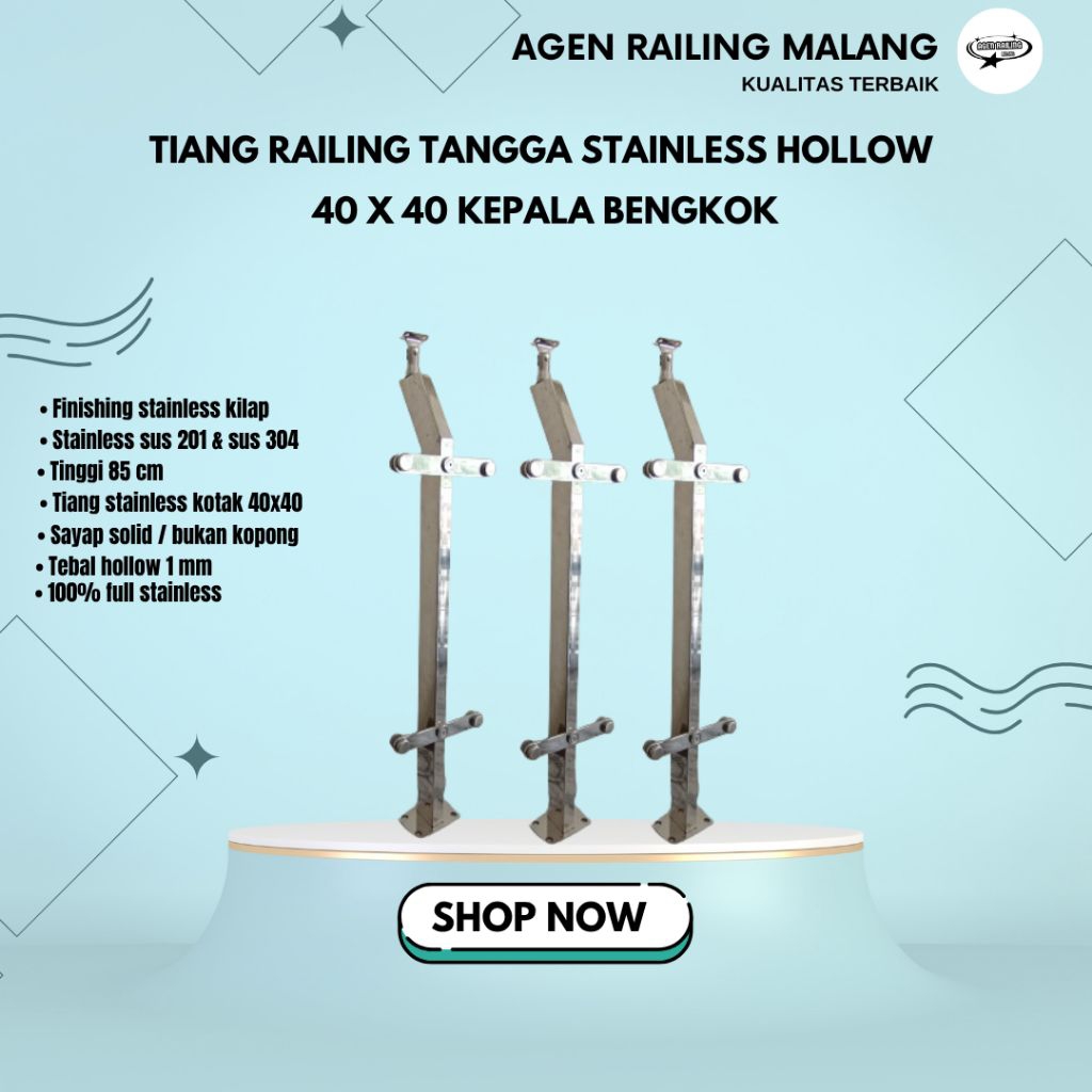 Jual Tiang railing tangga / tiang hollow stainless kepala bengkok kaca ...