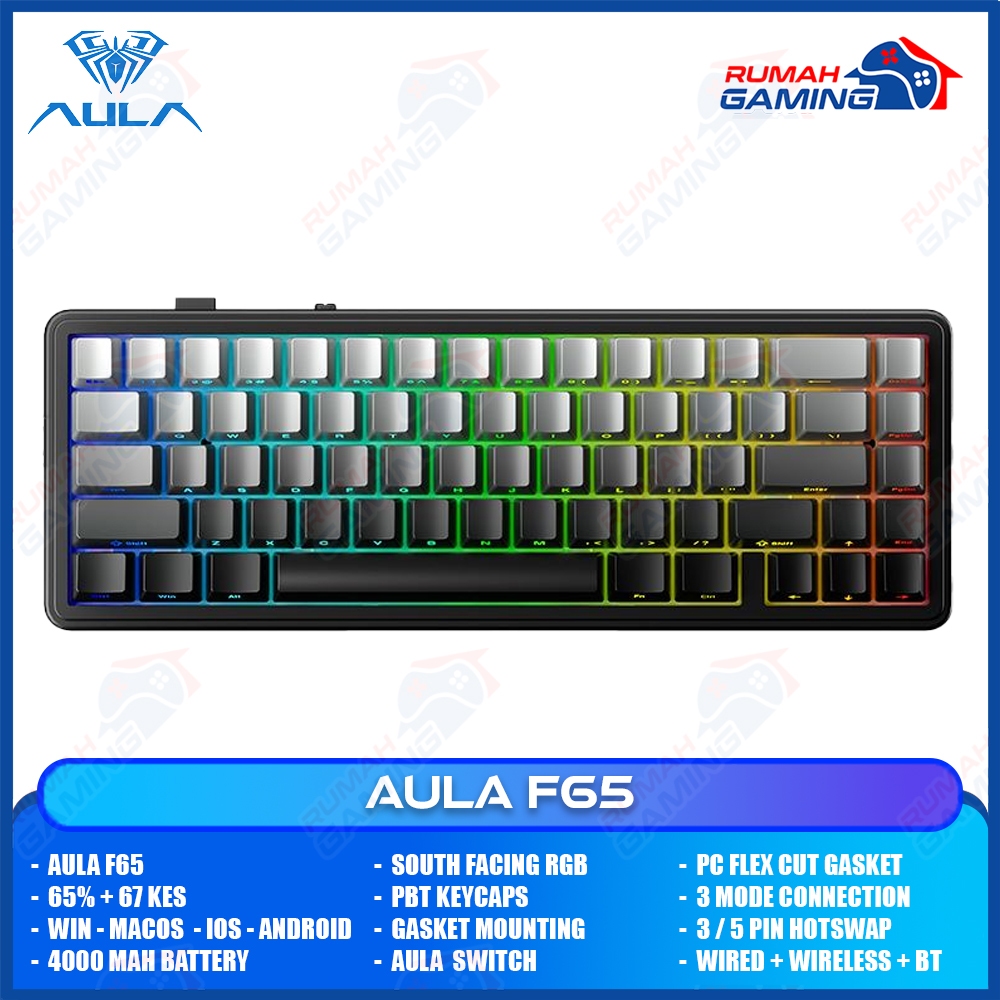 Jual AULA F65 - 65% Compact - 3 Mode - Gaske Mount - RGB - PBT Keycap ...