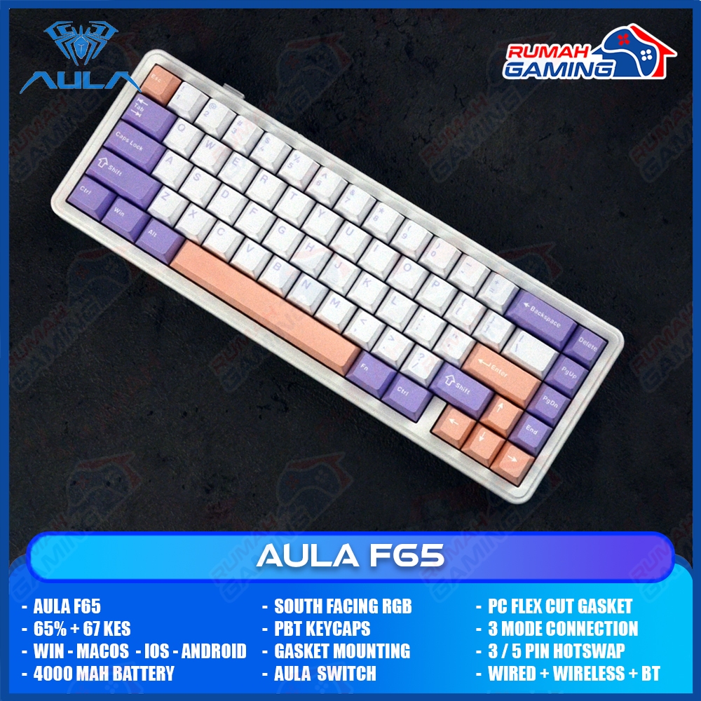 Jual AULA F65 - 65% Compact - 3 Mode - Gaske Mount - RGB - PBT Keycap ...