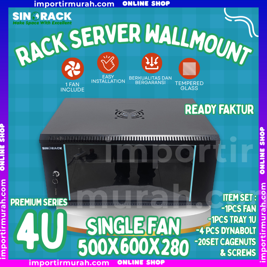 Jual RACK SERVER 4U WALL MOUNT DEPTH 500MM Single Fan Single Glass Door ...