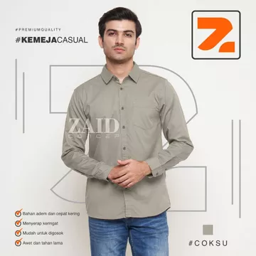 Brand ZAIDconcep Kemeja Pria Lengan Panjang Pria Kemeja Hems Casual Polos Kemeja Cotton Premium