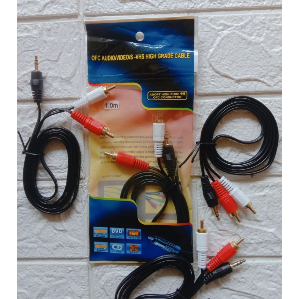 Jual KABEL AUDIO RCA AV KABEL SPEAKER AUX IN 2IN1 1 METER - HITAM ...