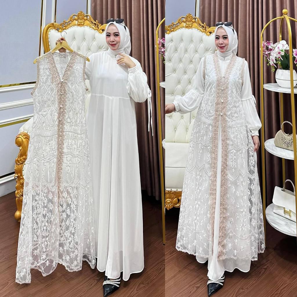 Jual Dress Naura Model Outer Ceruty Mix Brokat Plus Renda Gamis Pesta ...