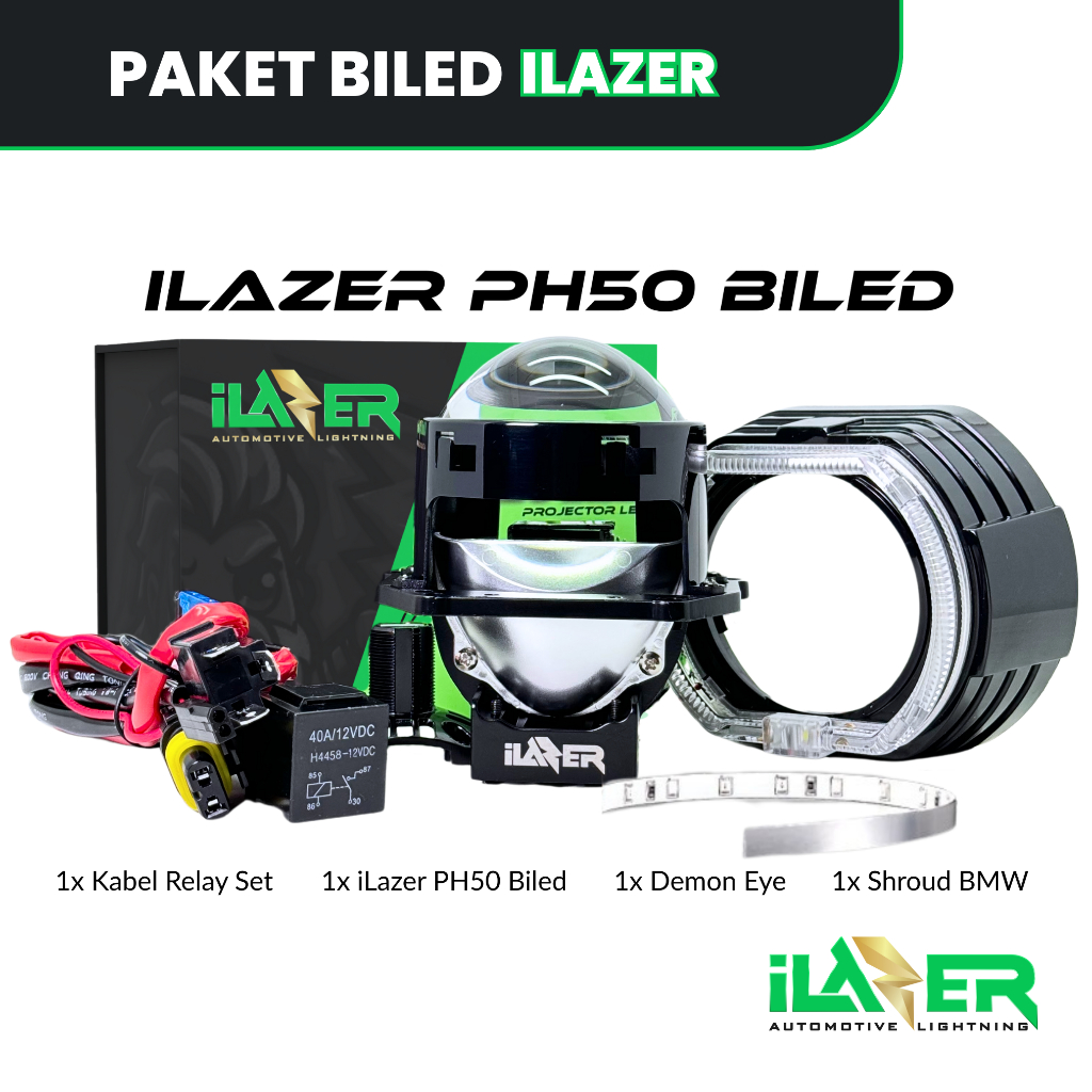 Jual Paket Komplit Bundling Biled iLazer PH50 Projector Lens LED 3inch ...