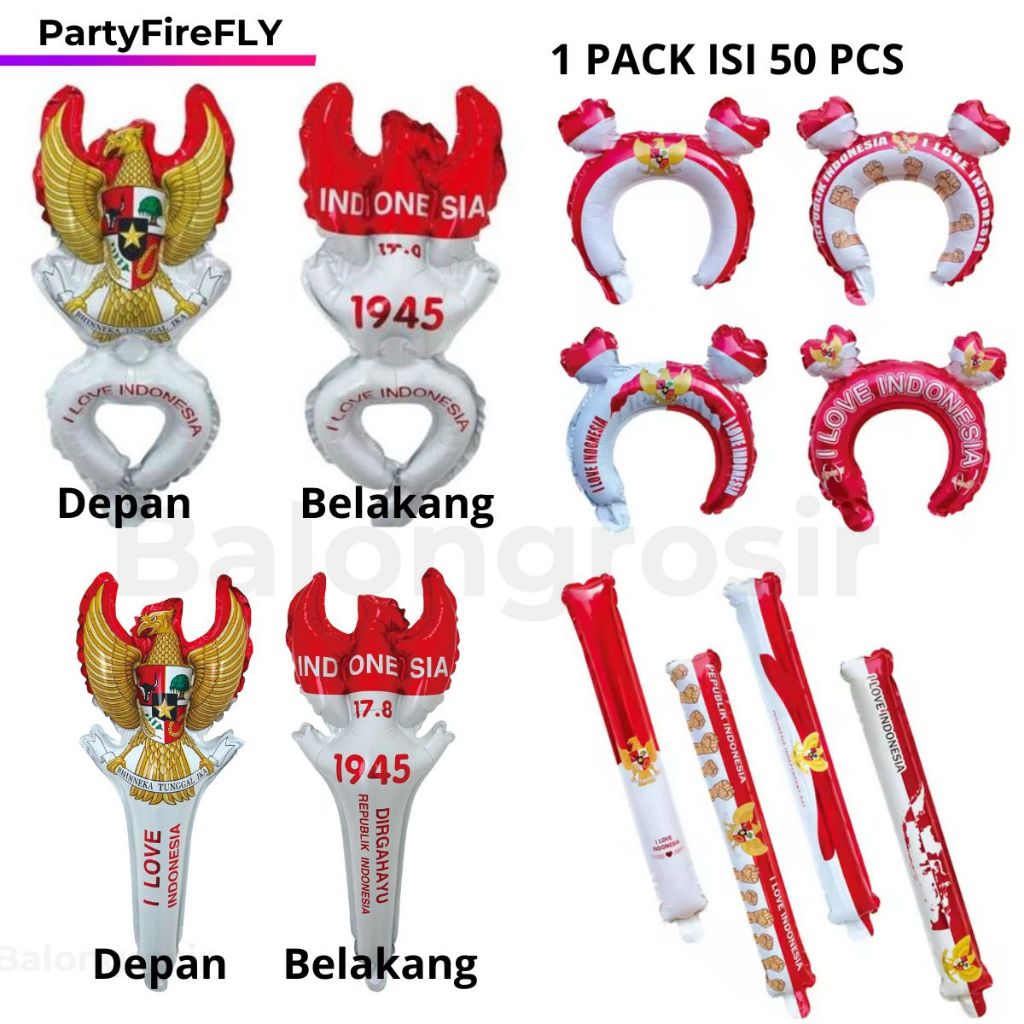 50 pcs balon foil pentung dirgahayu RI /balon Hut RI balon merah putih / balon bando 17 agustus