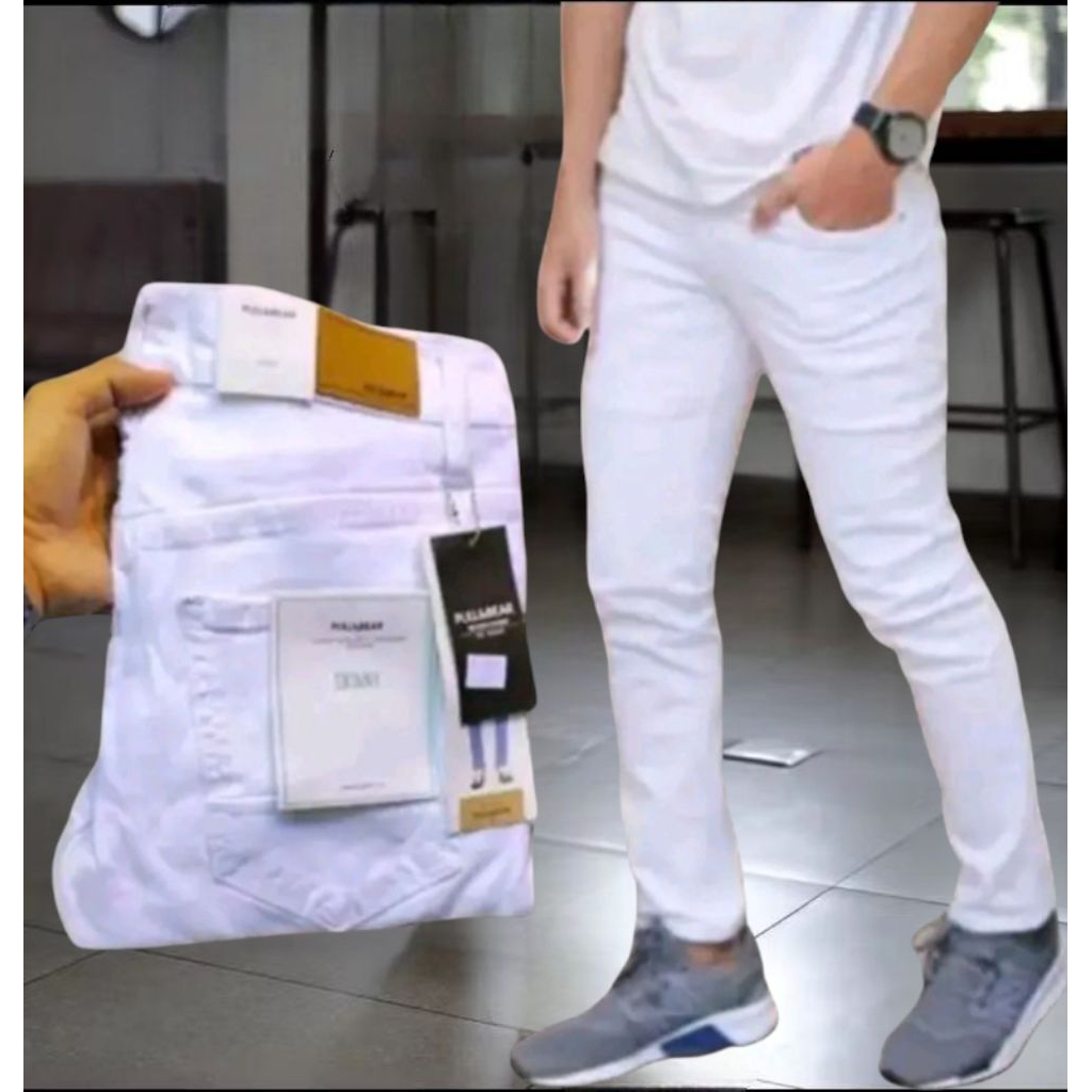 Jual Celana Pensil Panjang Denim Slimfit Celana Putih Bersih Keren ...