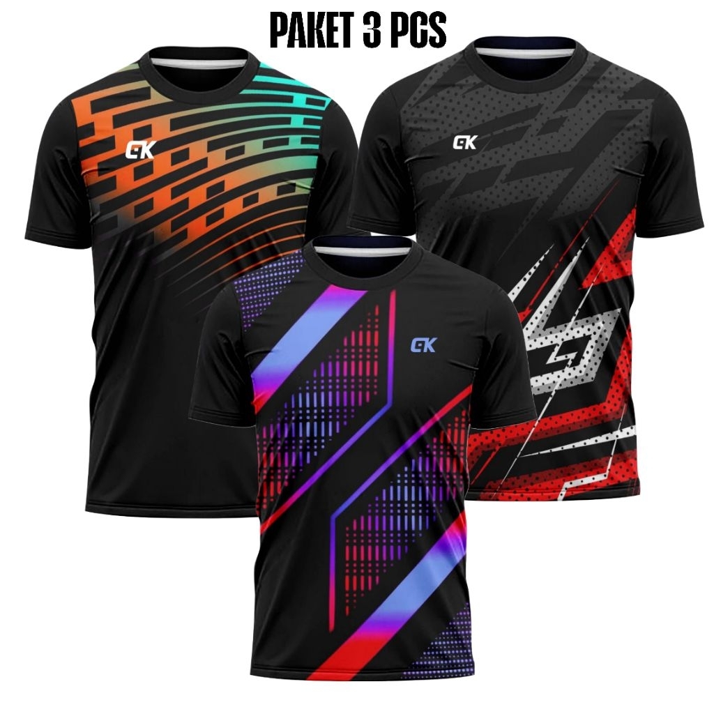 Paket 3 Pcs Kaos Olahraga Printing Atasan Olahraga Pria & Wanita Premium Baju Volly Baju Badminton Baju Olahraga Premium Kaos Bulutangkis Jersey Bola Kostum Olahraga Baju Bola Ready size M L XL XXL