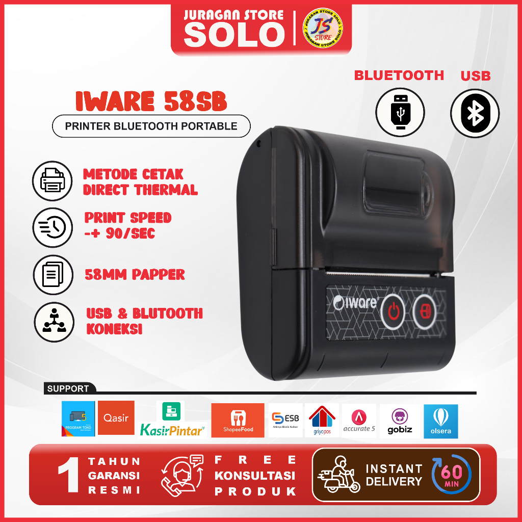 Jual Mobile Printer Bluetooth Thermal Baterai 58mm Iware 58SB RPP02N ...