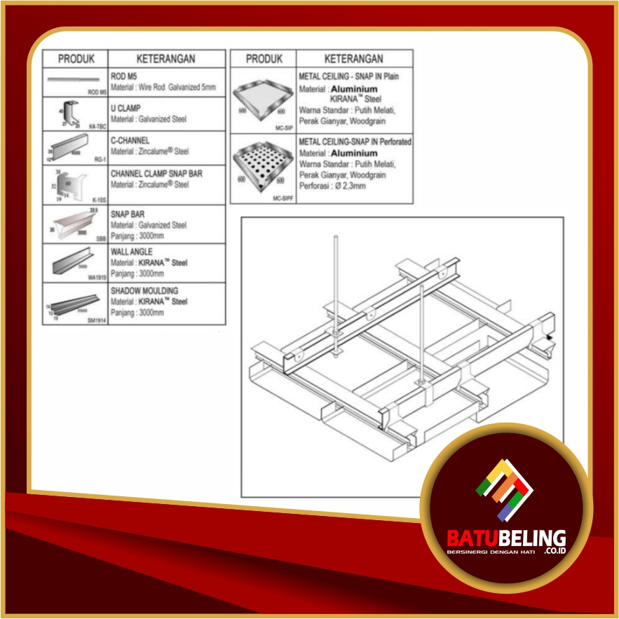 Jual Panellux Plafon Metal Ceiling Lay In Plain Atap Modern Lebar ...