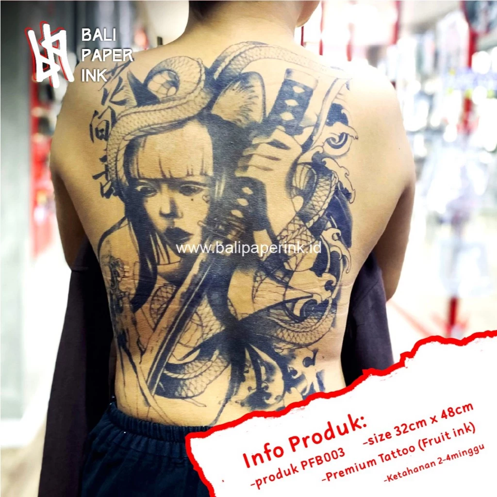 Tato Temporer Premium Bali Paper Ink Geisha Dragon Samurai Fruit Ink