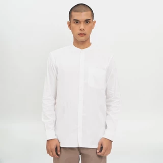 M231 Kemeja Pria Koko Shanghai Polos Panjang Putih 0915D