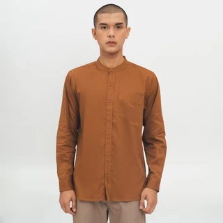 M231 Kemeja Pria Koko Shanghai Polos Panjang Coklat 0915B