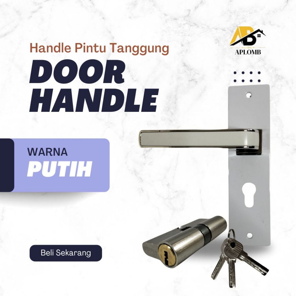 Jual HANDLE PINTU PUTIH UKURAN TANGGUNG / KUNCI PINTU PUTIH UKURAN 20CM ...