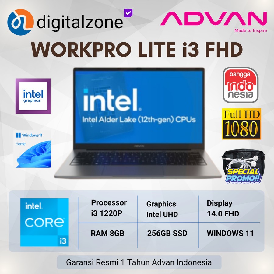 Jual Laptop Advan WorkPro Lite i3 1220P 8GB 256GB 14