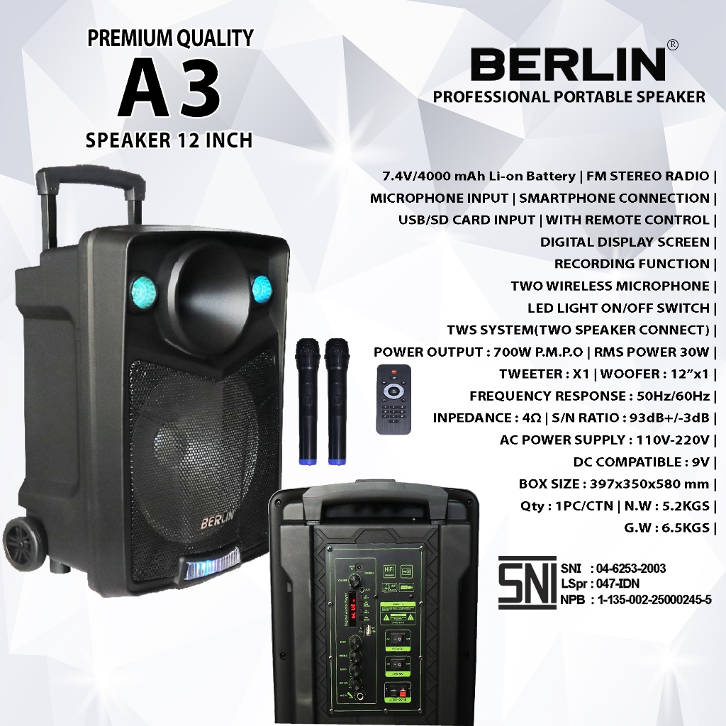 Speaker Portable Professional BERLIN 238 12 inch O-A3 Single Speaker
