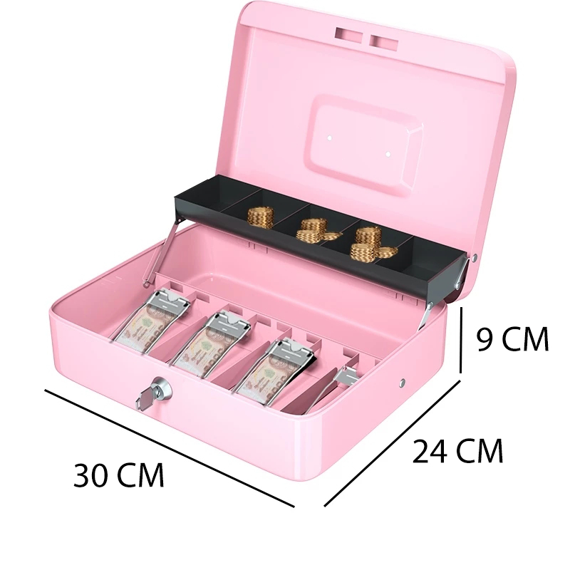 Jual New Cash box Handle Lockable coin box Pink Compartment Tray money ...