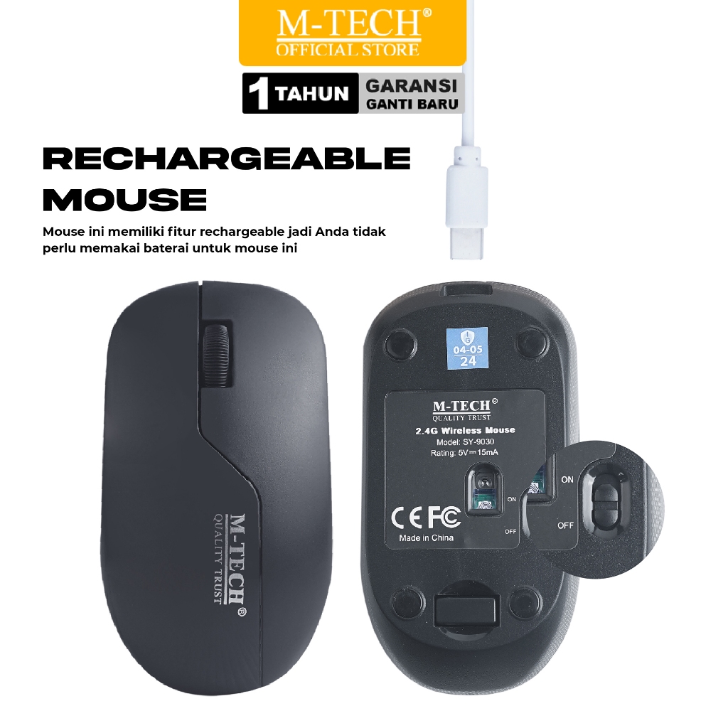 Jual MTECH Mouse Wireless Rechargeable M-Tech 9030 Silent Click ...