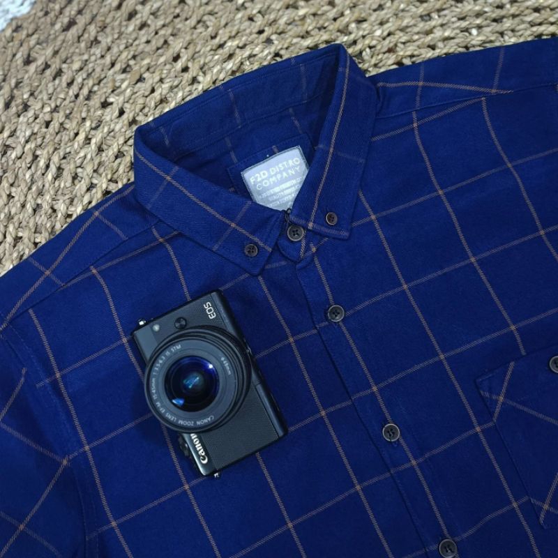 Jual F2D Kemeja Flanel Blue Navy Brown Premium Best Seller / flanel/hem
