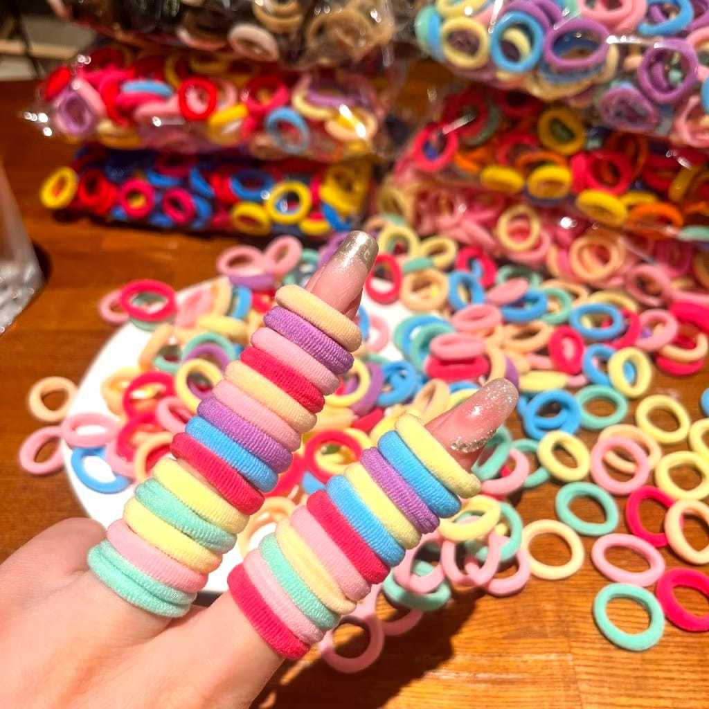 Jual Ikat Rambut Model Donat Isi 100pcs/200pcs Elastis Mini Gaya Pouch ...