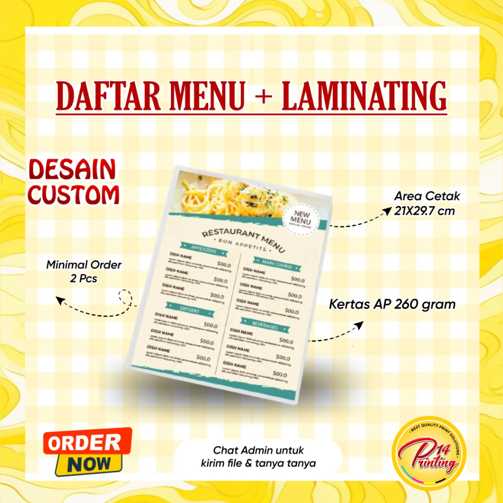 Jual Daftar Menu A4 + Laminating | Daftar Menu Custom | Laminating A4 ...