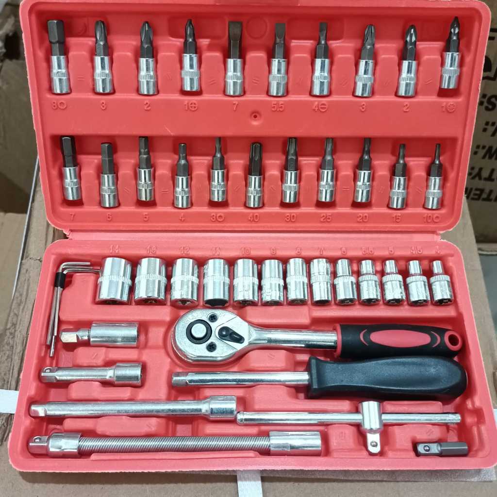 Jual Mata sok set 46pcs 1/4dr Mata soket set kunci soket set 1/4dr sock ...