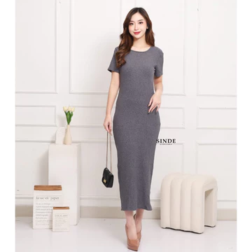 Sinde Laura Dress Knit Midi Premium Wanita Press Slim Fit Body Gaun Simpel Elegan Korean Style
