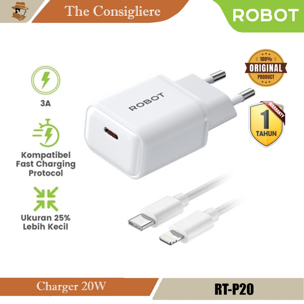 Jual Robot 20W Charger Pengisian Daya Cepat PD20W Free Kabel USB-C To ...