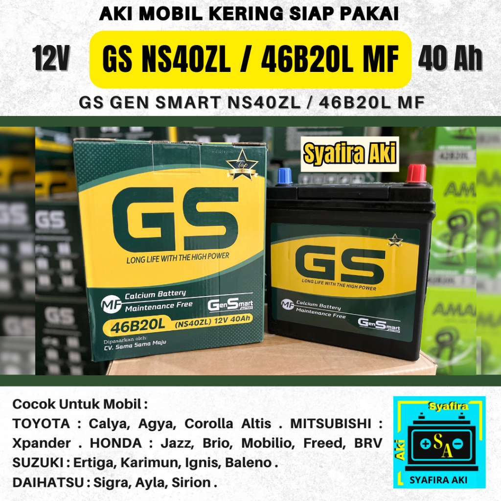 Aki Mobil Agya Sirga Cayla Mobilio Brio Ayla GS GEN SMART NS40ZL MF 12V 40AH