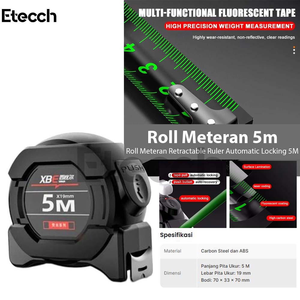 Jual Roll Meteran Retractable Ruler Automatic Locking 5M | Shopee Indonesia