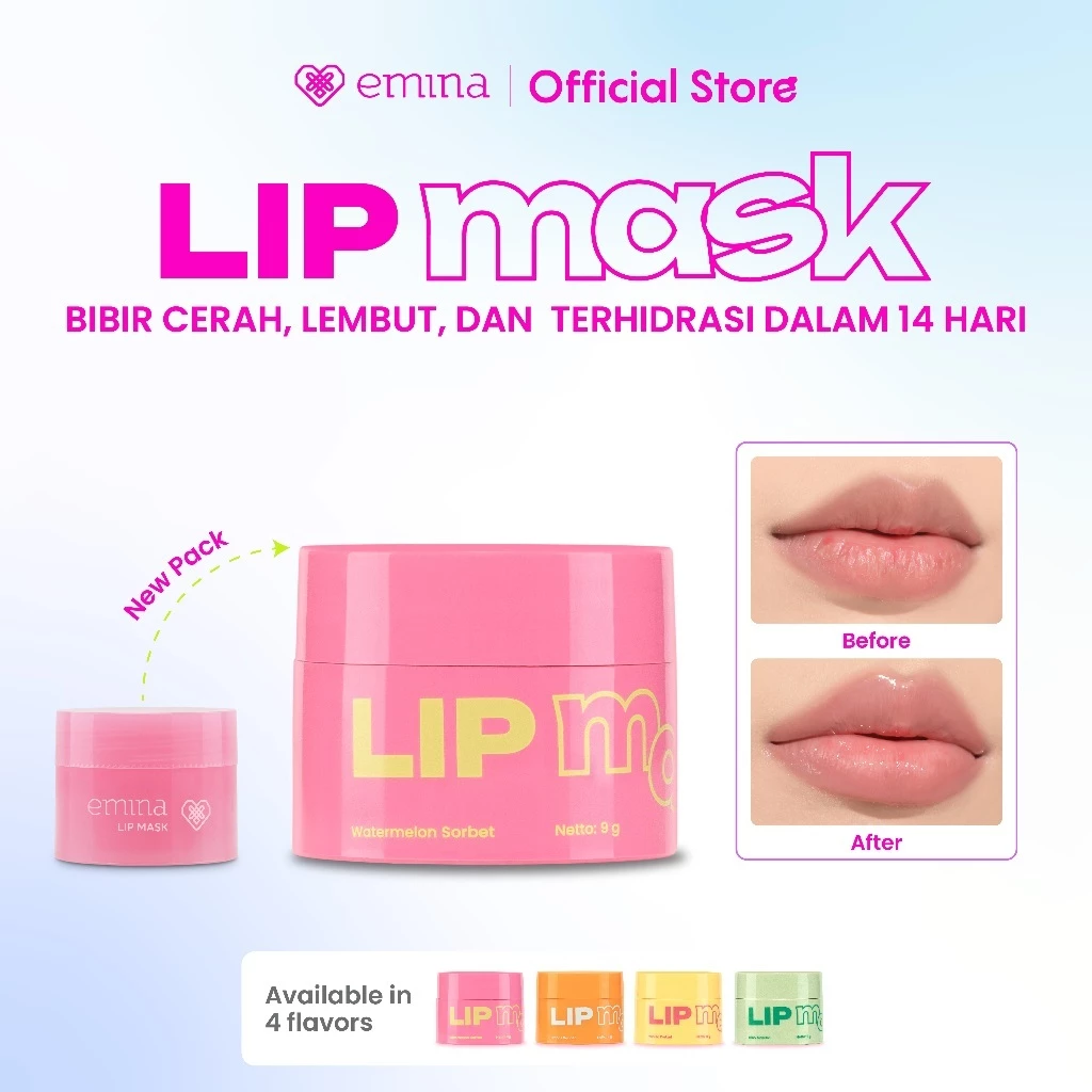 Emina Lip Mask dan Muzik Tiger 9 g - Masker Bibir Lembab dan Mencerahkan dengan High-Moisture Tech