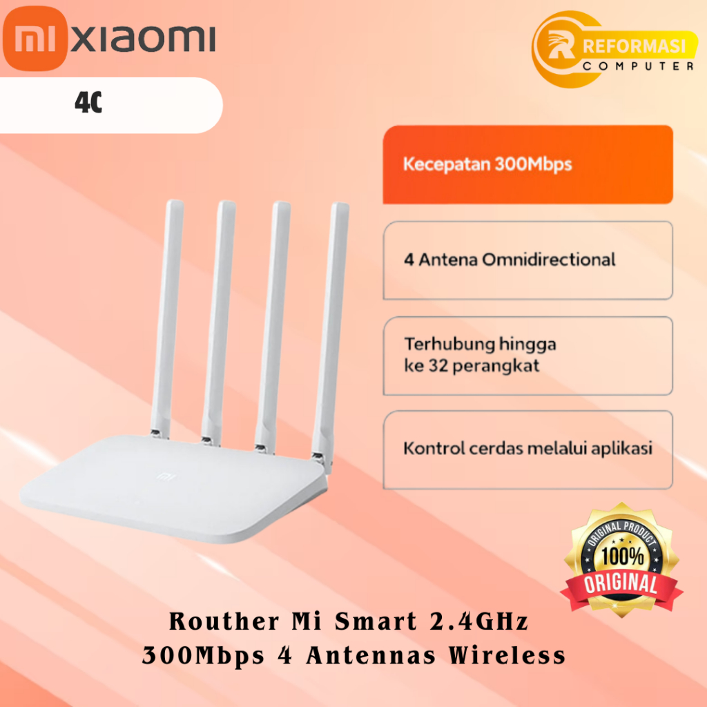 Jual XIAOMI Smart Router 4C XIAOMI 2.4GHz 300Mbps 4 Antennas Wireless ...