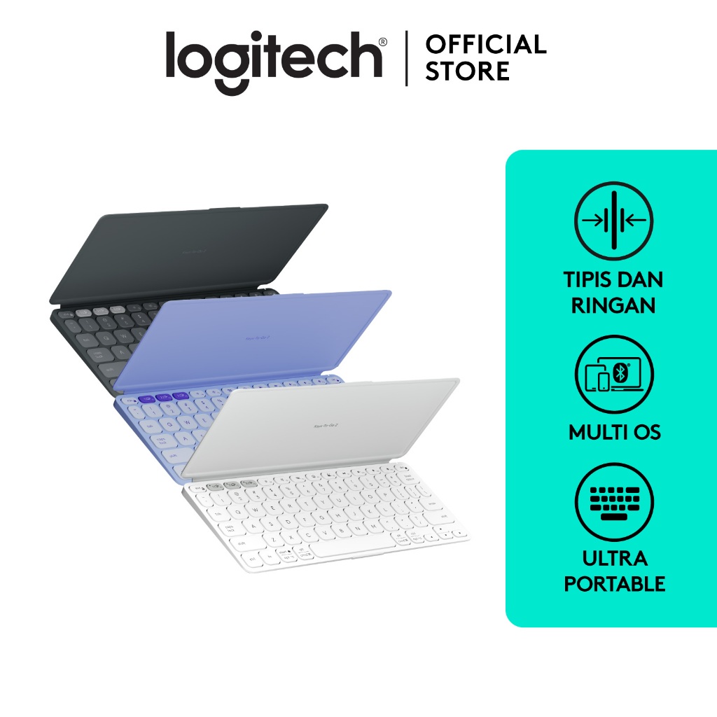 Logitech Keys-To-Go 2 Keyboard Bluetooth, Wireless (Nirkabel), Portable, Desain Ramping dengan Penutup Internal dan kompatibel  untuk Windows, Android